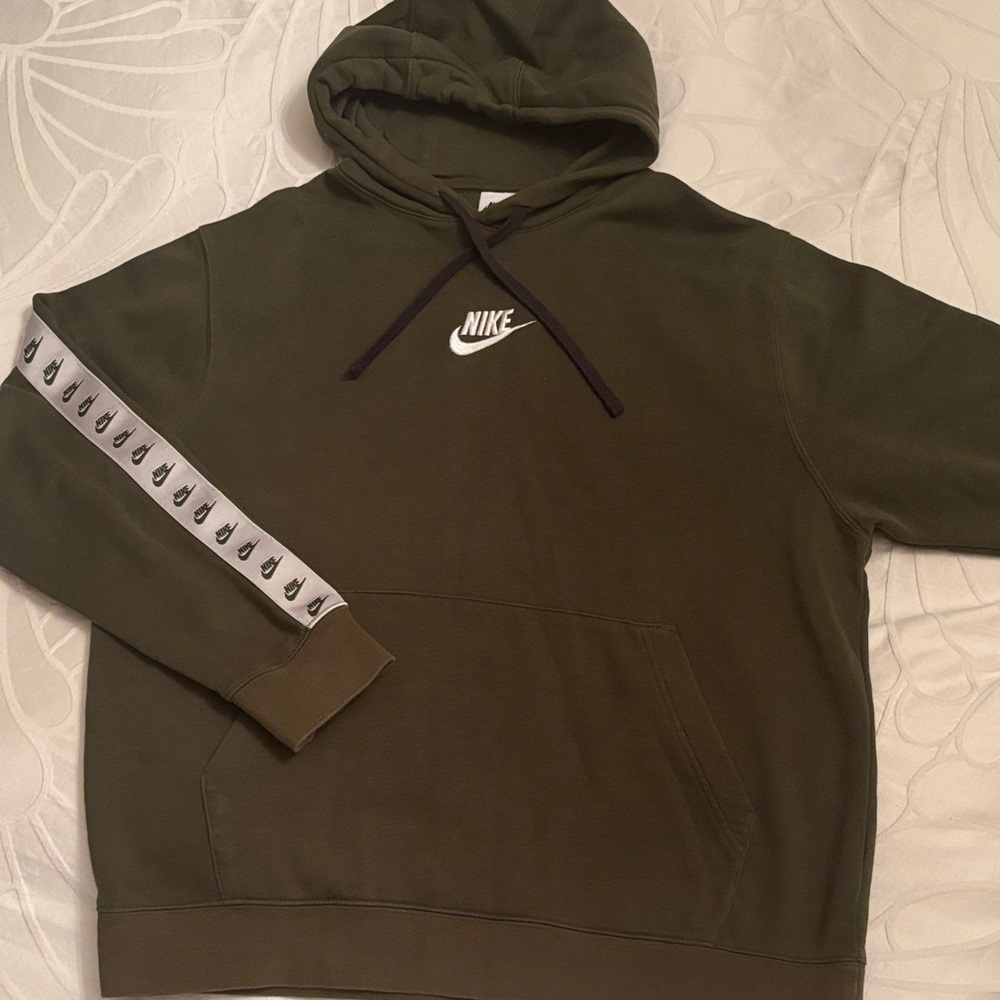 Nike Men's Military Green Hoodie with White Accents